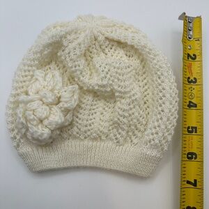 Cream Knit Flower Beanie